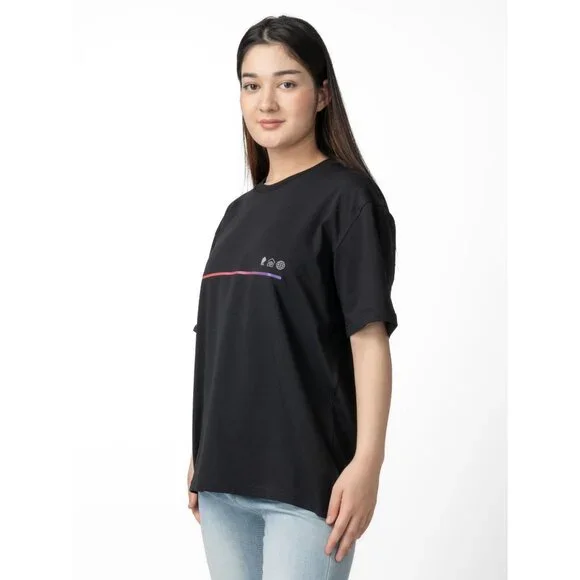 Womens Black Short-Sleeve Cotton T-Shirt Minimalist Graphic Design - Picture 2 of 4